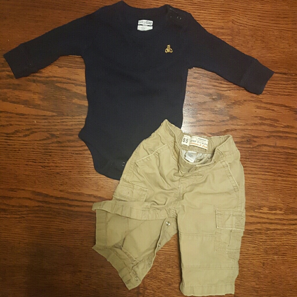 GAP baby thermal shirt and khaki pant 3-6m